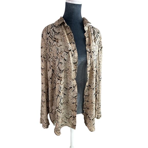 Rose + Olive- Size L-snake skin - maximalist blouse- button down- collar sleeves - Picture 3 of 11